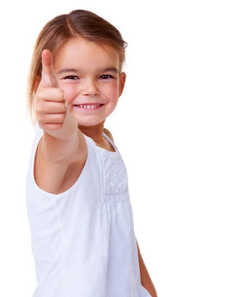 Eres Mejor Retrato Una Linda Niña Que Muestra Los Pulgares —  Fotos de Stock