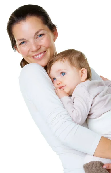 Trae Mucha Alegría Retrato Una Mujer Atractiva Sosteniendo Pequeño Bebé —  Fotos de Stock