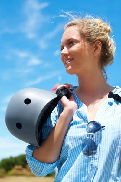 Looking Forward Great Skydive Portrait Beautiful Young Skydiver Looking Away — Stock Photo, Image