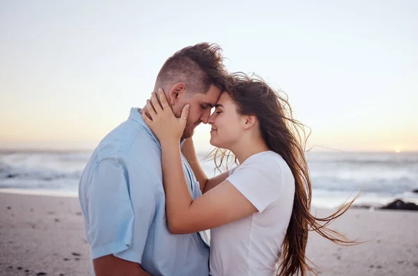 Couple Love Beach Sunset Face Hands Travel Vacation Holiday Sea — Stock Photo, Image