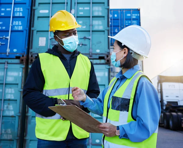 Container Management Team Covid Checklist Veiligheid Beveiliging Lading Inspectie Manager — Stockfoto