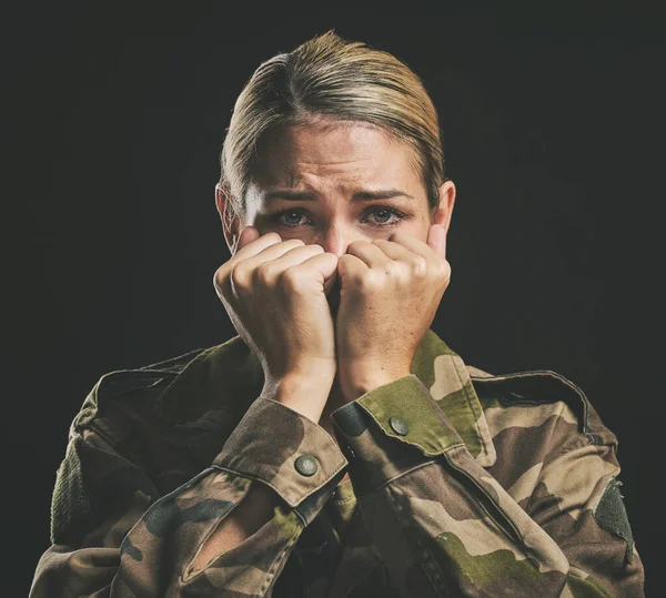 Soldado Saúde Mental Mulher Com Trauma Tsp Ansiedade Depressão Civil — Fotografia de Stock