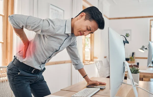 Businessman Back Pain Muscle Injury Burnout Office Desk Young Frustrated — Stock Photo, Image