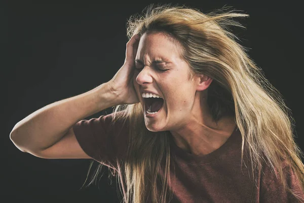 Ansiedad Frustración Trauma Mujer Llorando Estudio Oscuro Para Psicología Salud — Foto de Stock