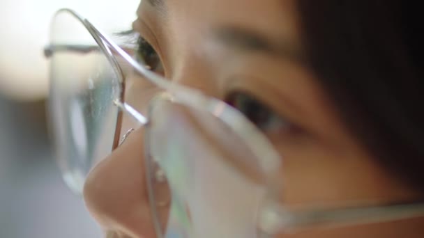 Zoom Japonya Daki Gözlüklü Kadın Bilgisayarlı Dizüstü Bilgisayarlı Kodlama Yazılımlı — Stok video