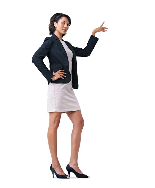 Следующая Тенденция Крупного Бизнеса Студийный Портрет Успешной Предпринимательницы Белом Фоне — стоковое фото