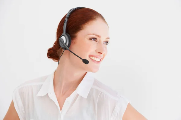 Friendliness Success Secret Profile Young Woman Headset — Stock Photo, Image