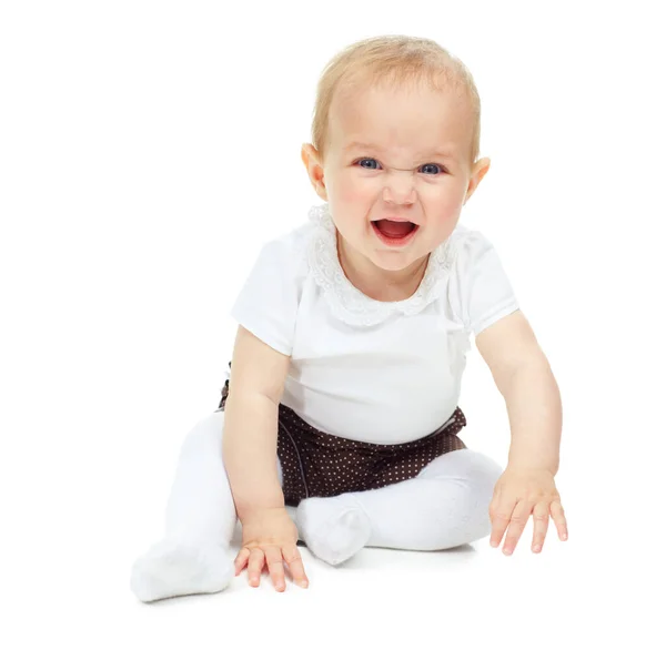 Jij Een Mooi Klein Meisje Geïsoleerd Tegen Een Witte Achtergrond — Stockfoto