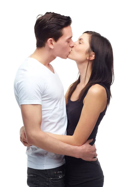 Mostrar Verdadeiro Amor Jovem Casal Feliz Abraçando Beijando Outro Enquanto — Fotografia de Stock