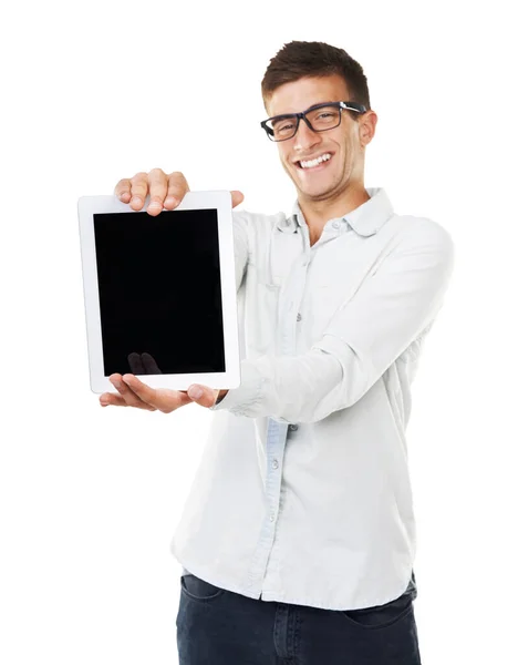 Die Neuesten Entwicklungen Der Technologie Ein Lächelnder Mann Mit Hipster — Stockfoto