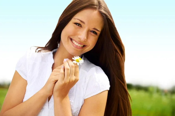 Spring Time Beauty Smiling Young Woman Holding Some Flowers Happily Royalty Free Stock Photos