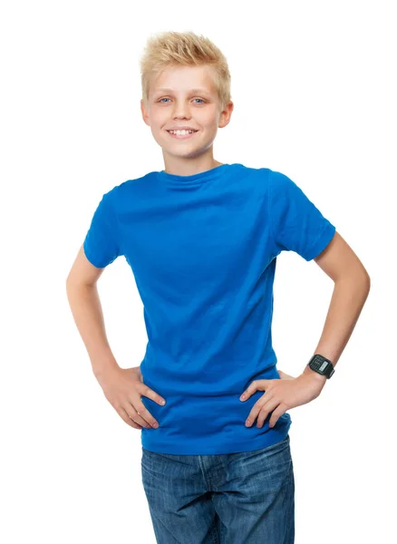 Aufwachsen Einem Selbstbewussten Jungen Mann Studioporträt Eines Blonden Teenagers Vor — Stockfoto