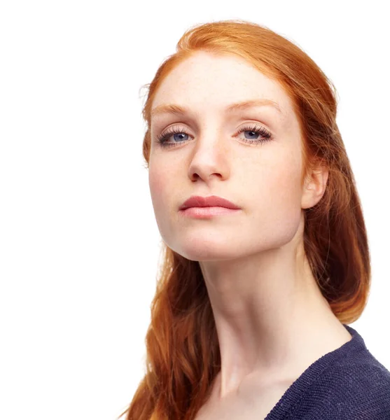 Nose Air Studio Portrait Attractive Redhead Isolated White — Stock Photo, Image