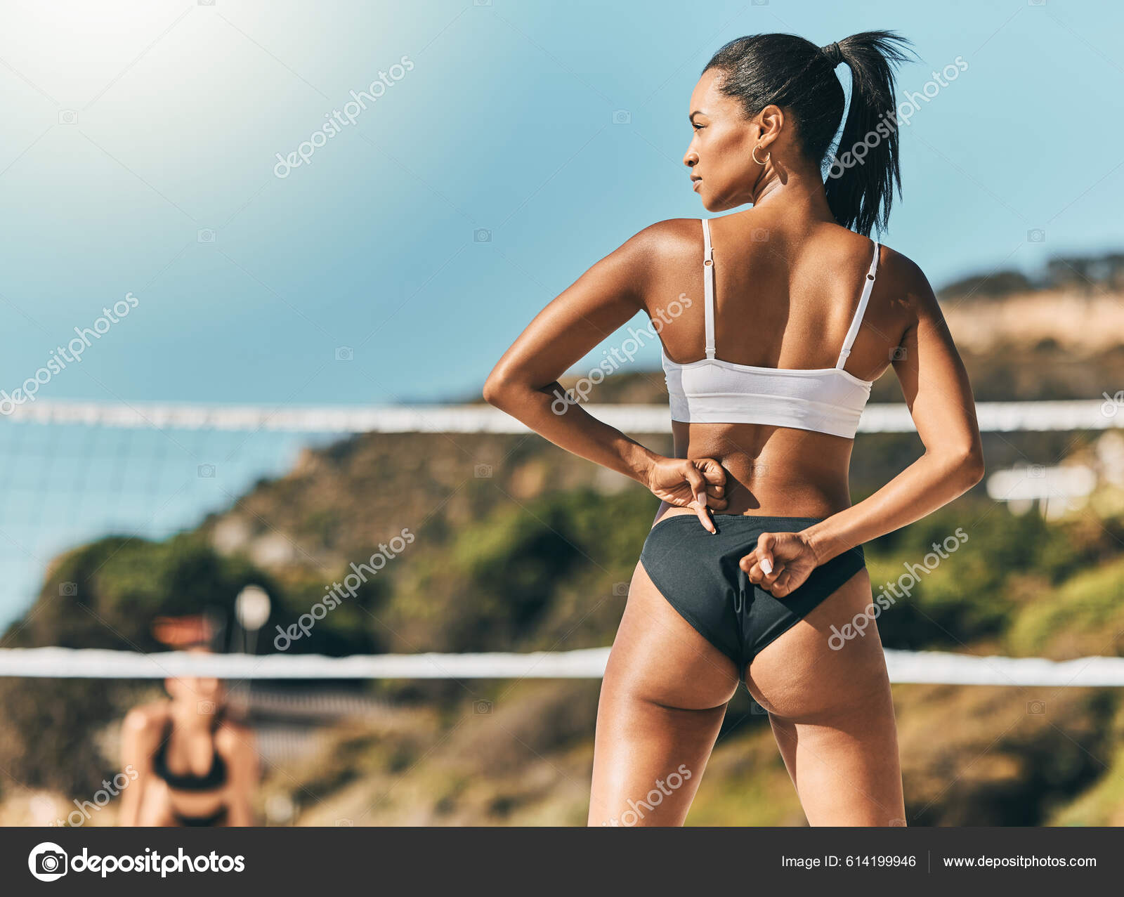 Fitness Woman Beach Volleyball Summer Vacation Fit Woman Enjoying Exercise  Stock Photo by ©PeopleImages.com 614199946