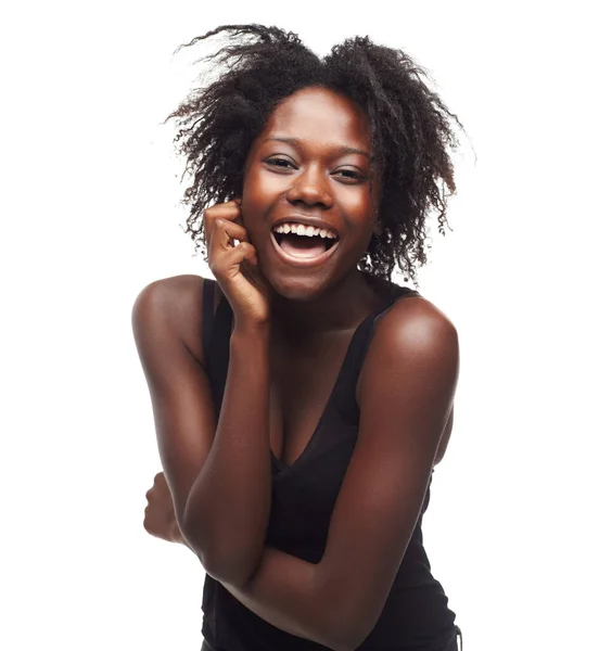 Extrém Boldogság Egy Gyönyörű Fiatal Portréja Aki Pozitivitást Fejez Fehér — Stock Fotó