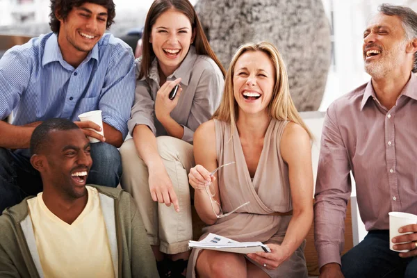 Sharing Joke Some Work Team Designers Laughing While Brainstorming Some — Stock Photo, Image