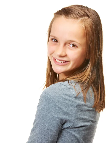 Los Dulces Años Adolescencia Estudio Recortado Retrato Una Adolescente Feliz —  Fotos de Stock