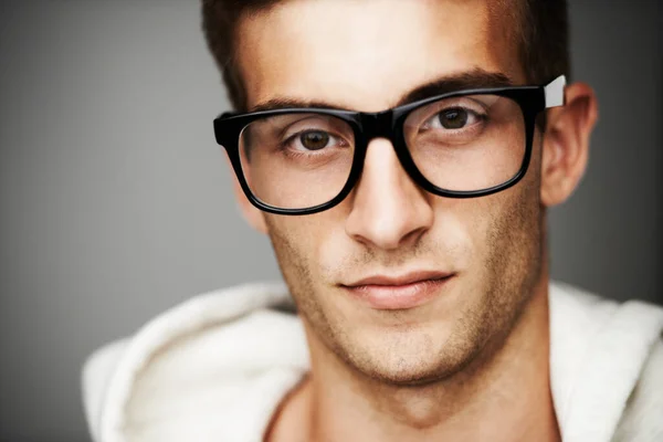 Zdjęcie Modnego Zbliżenie Portret Mężczyzny Hipsterskich Okularach — Zdjęcie stockowe
