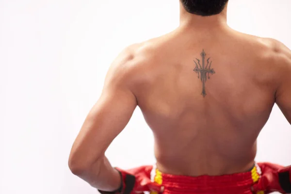 Est Tout Braun Vue Arrière Boxeur Musclé Debout Sur Fond — Photo