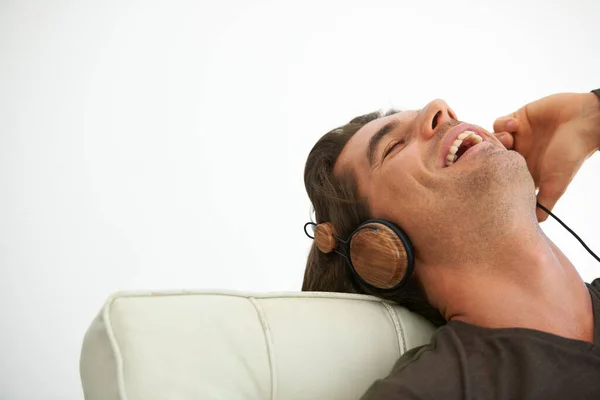 Easy Listeninig Young Man Sitting Home Listening Music — Stock Photo, Image