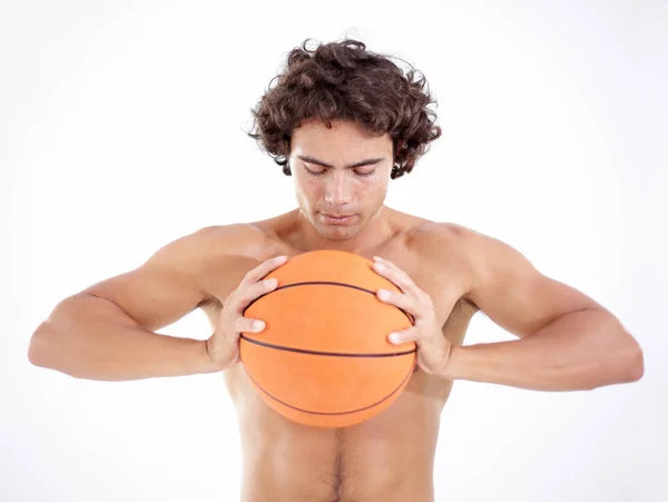 Getting Focused Big Game Sexy Young Man Holding Basketball White — Stock Photo, Image