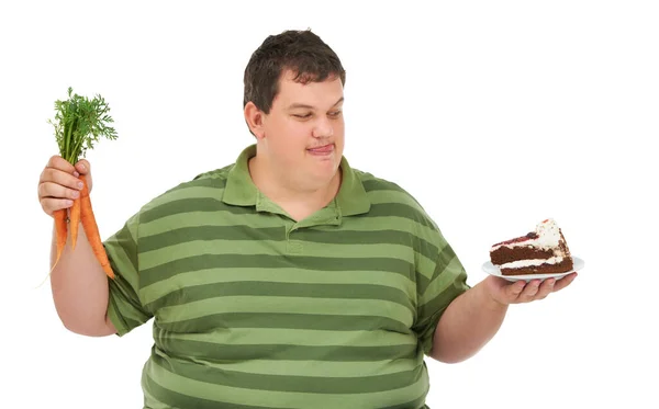 Wont Tell You Dont Obese Young Man Holding Carrot One — Stock Photo, Image