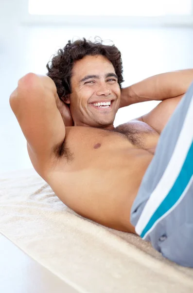 Strong Stomach Muscles Mean Stable Core Sexy Young Man Doing — Stock Photo, Image