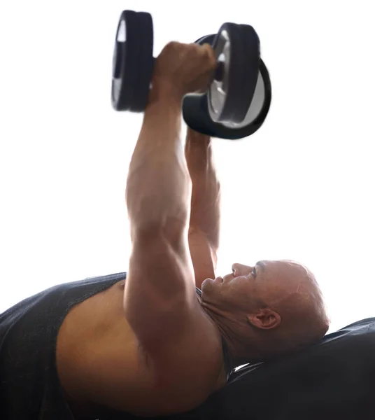 Metin Olmaya Odaklanmış Spor Salonunda Ağırlık Kaldıran Bir Erkek Vücut — Stok fotoğraf