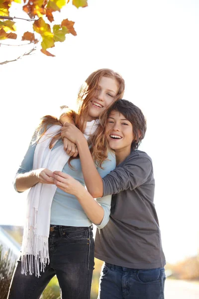 Hes Got Her Back Portrait Young Boy His Arms His — Stock Photo, Image