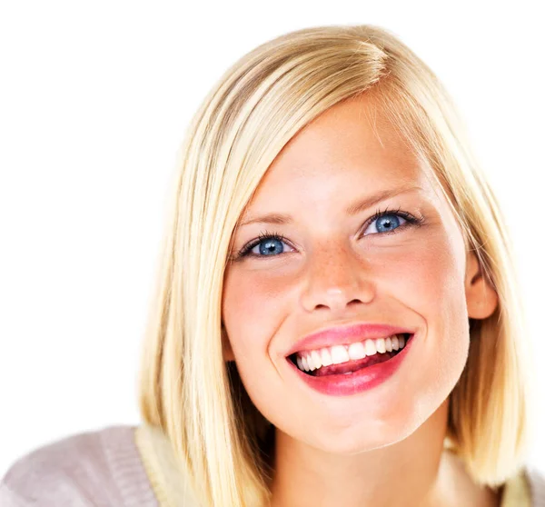 Que Sorriso Cintilante Mulher Loira Jovem Bonita Sorrindo Rindo Alegremente — Fotografia de Stock