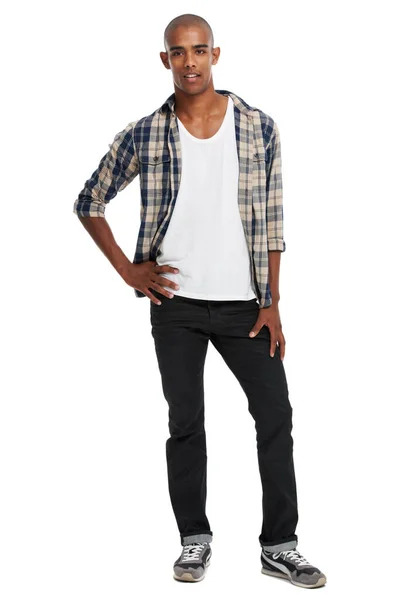 Weekend Wardrobe Young Man Posing White Background — Stock Photo, Image