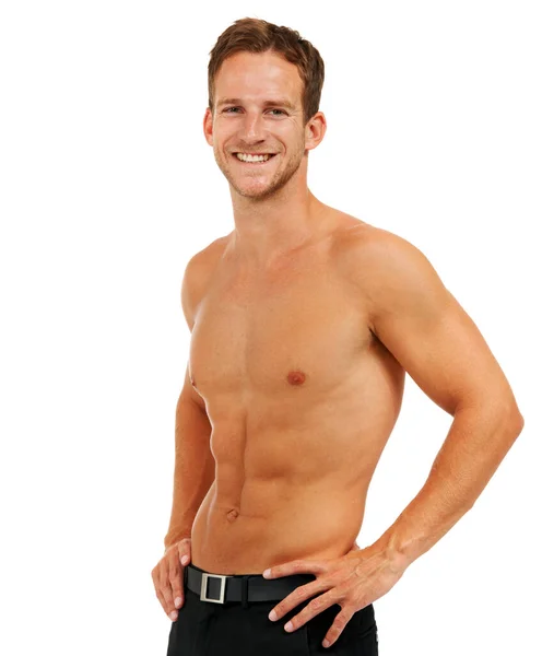 Fit Und Gesund Studioporträt Eines Gutaussehenden Jungen Mannes Der Ohne — Stockfoto