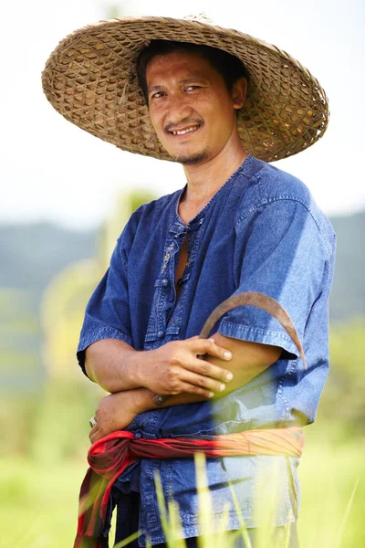 Portret Van Een Rijstplantagearbeider Met Een Zeis Thailand — Stockfoto