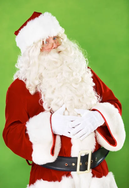Nie Jak Domowy Świąteczny Pudding Portret Ojca Bożonarodzeniowego Trzymającego Brzuch — Zdjęcie stockowe