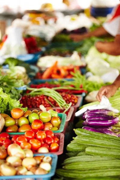 Výbuch Barvy Svěžesti Barevná Řada Zeleniny Trhu Čerstvými Potravinami Thajsko — Stock fotografie