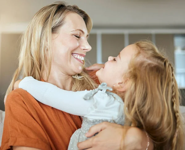 Happy Family Two Relaxing Lounge Sitting Couch Together Loving Caucasian — Stock Photo, Image