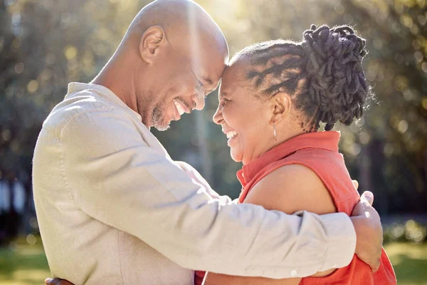 Happy Affectionate Mature African American Couple Sharing Intimate Moment Park — Photo