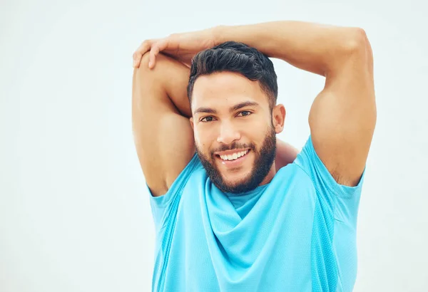 Retrato Del Jugador Squash Estirándose Sonriendo Antes Jugar Juego Corte — Foto de Stock