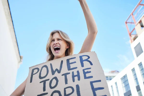 Власть Народу Знак Женщина Протестуют Против Свободы Человека Справедливости Демократии — стоковое фото