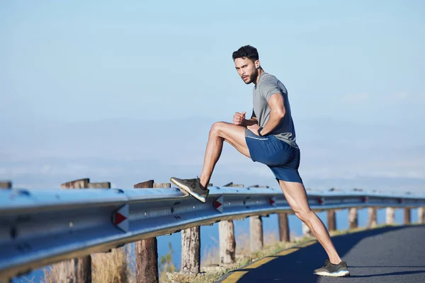 Gezondheid Man Atleet Stretching Outdoor Voor Wellness Fitness Toegewijde Training — Stockfoto