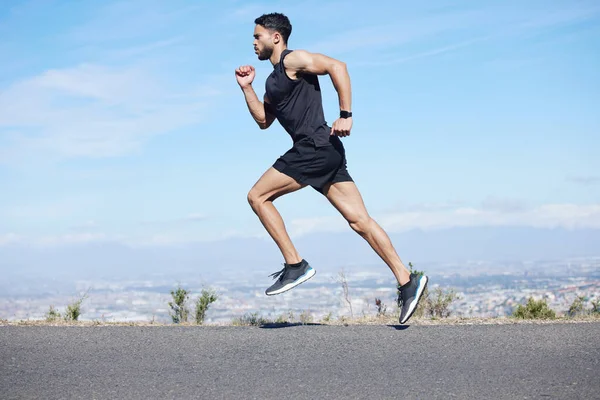Man Hardlopen Weg Fitness Training Hardlopen Voor Cardio Gezondheid Welzijn — Stockfoto