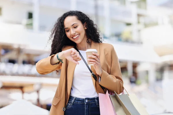 Shopping Vendita Donna Controllare Ora Orologio Data Annuncio Sconto Dettaglio — Foto Stock