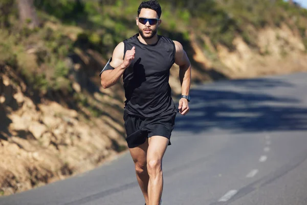 Fitness Workout Man Running Road Voor Gezondheid Beweging Sport Marathon — Stockfoto