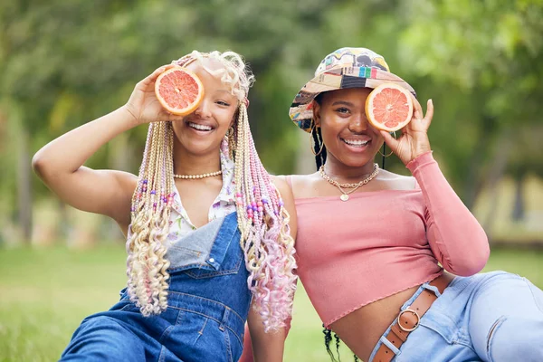 Pomelo Sonrisa Amigos Picnic Parque Australia Durante Verano Retrato Mujeres —  Fotos de Stock