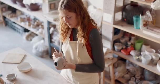 Olaria Arte Design Mulher Artista Estúdio Casa Trabalhando Trabalho Criativo — Vídeo de Stock