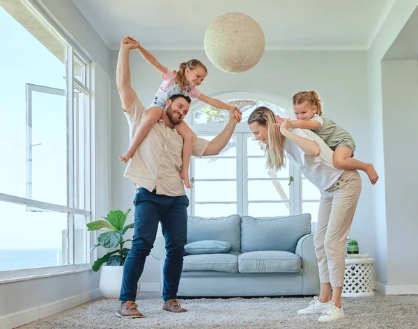 Daily Playtime Young Family Having Fun Together Lounge Home — Stock Photo, Image