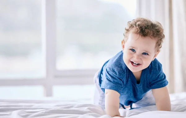 Mom Said Stay Have Other Plans Adorable Little Boy Crawling — Stock Photo, Image