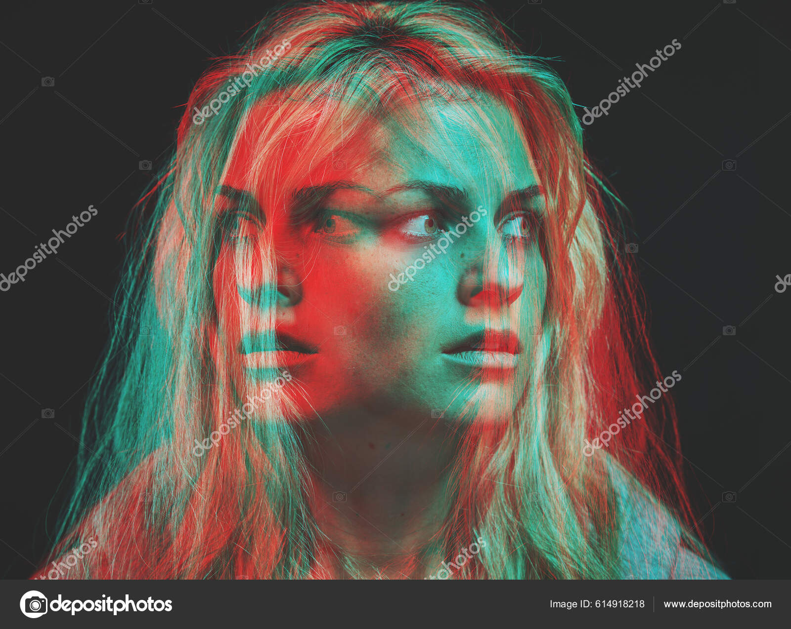 Portrait of a Young Woman with Mental Illness with Inverted Colors