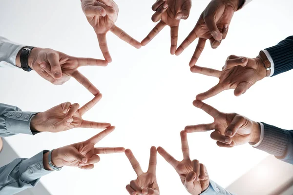 Grupo Mãos Dedos Fazem Estrela Para Paz Solidariedade Diversidade Equipe — Fotografia de Stock