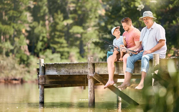 You Dont Need Much Have Good Time Little Boy Fishing — Stock Photo, Image